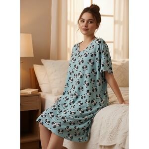 Secret Treasures Aqua Panda Print Sleep Wear Dress With Pockets Size S/M